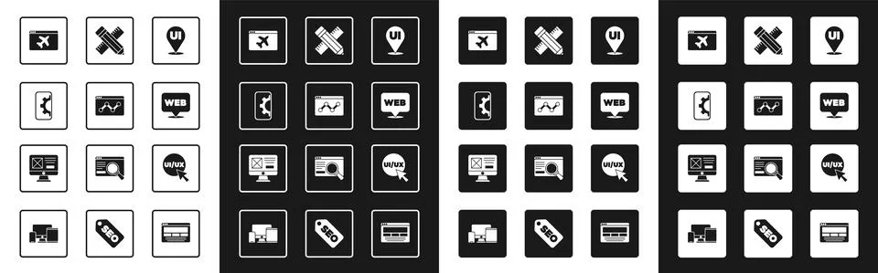 Set UI or UX design, Website statistic, development, template, and graphic Stock Illustration