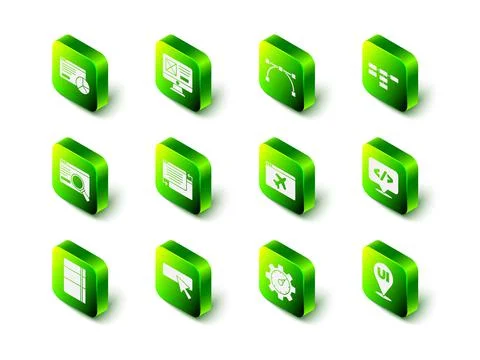 Set UI or UX design, Bezier curve, Site map, Front end development, Website t Illustrazione stock