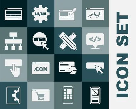 Set UI or UX design, Front end development, Web and graphic, Site map, and 스톡 일러스트