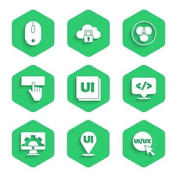 Set UI or UX design, Front end development, Web, Keyboard, RGB and CMYK color Stock Illustration