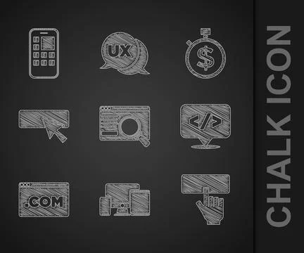 Set UI or UX design, Monitor, mobile, tablet, Keyboard, Front end development Stock Illustration
