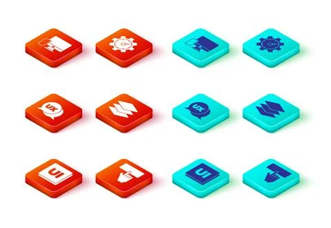 Set UI or UX design, Keyboard, Layers, Website statistic and Monitor and mo.. Stock Illustration