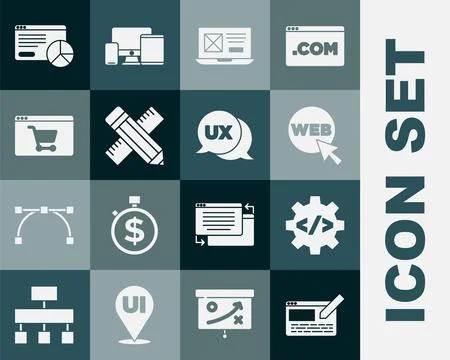 Set UI or UX design, Front end development, Web and graphic, Crossed ruler .. Illustrazione stock