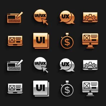 Set UI or UX design, Web development, Time is money,  and  icon. Vector Stock Illustration