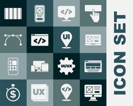 Set UI or UX design, Front end development, Bezier curve, Color palette gui.. Stockillustratie