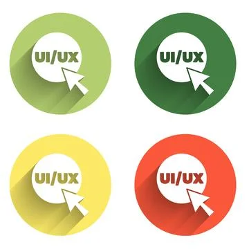 Set UI or UX design icon isolated with long shadow background. Color circle.. 库存插图