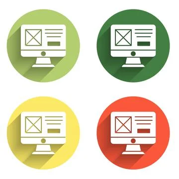 Set UI or UX design icon isolated with long shadow background. Color circle.. 스톡 일러스트