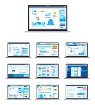 Set of UI, UX, GUI Graphic User Interface and User Interface design in Laptop Stock Illustration