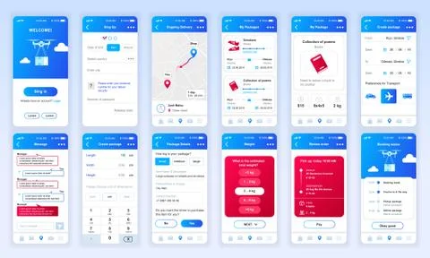 Set of UI, UX, GUI screens Delivery mobile app Stock Illustration