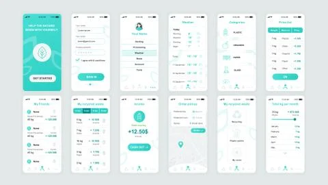 Set of UI, UX, GUI screens Ecology app Stock Illustration