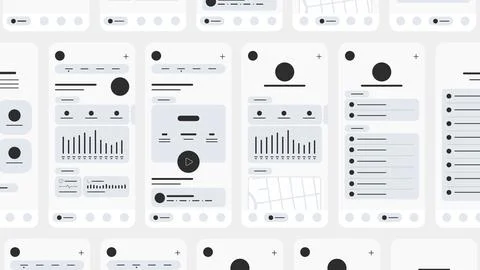 Set of UI UX Wireframes, GUI screens any app flat design template. Stock Illustration