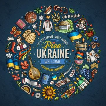 Set of Ukraine cartoon doodle objects, symbols and items Stock Illustration