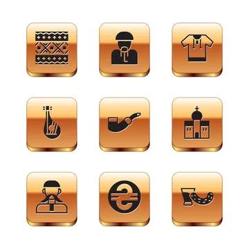 Set Ukrainian ethnic pattern, cossack, hryvnia, Smoking pipe, Bandura Stock Illustration