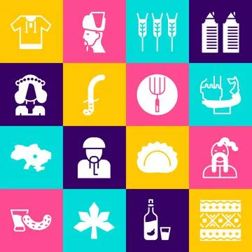 Set Ukrainian ethnic pattern, cossack, Monument to founders of Kiev, Wheat Illustrazione stock