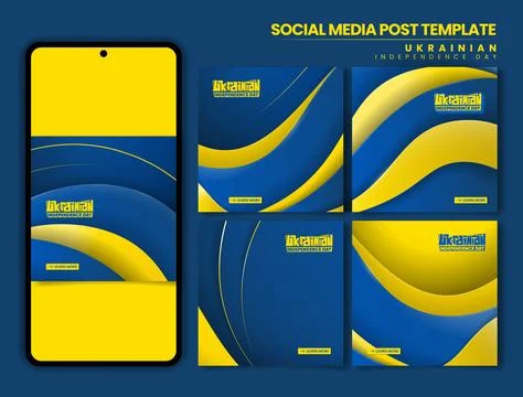 Set of ukrainian independence day post campaign design in carousel. blue ye.. Stock Illustration