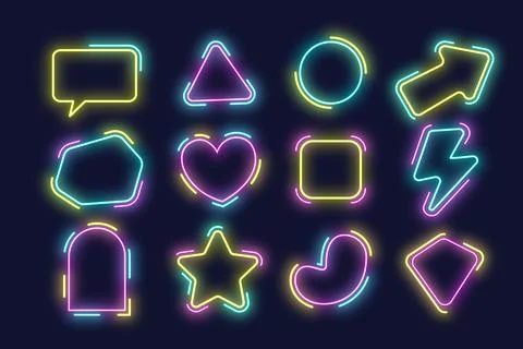 Set of Ultraviolet neon round frame set collection, Glowing neon lighting f.. Stock Illustration