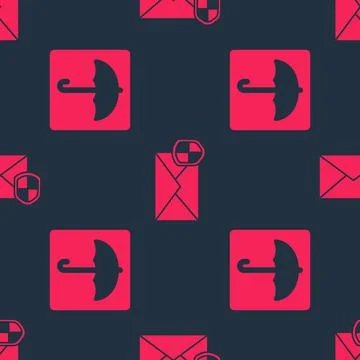 Set Umbrella and Envelope with shield on seamless pattern. Vector Stock Illustration