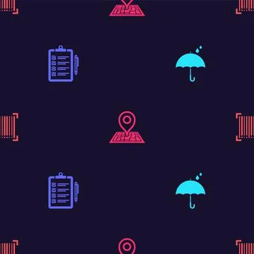 Set Umbrella and rain drops, Verification of delivery list, Placeholder map and Stock Illustration