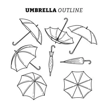 Set of umbrella outline collection with different view or angle, line art s.. Stock Illustration