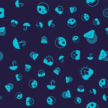 Set Umbrella, Rainbow with cloud, Moon phases and Sunrise on seamless pattern Stock Illustration