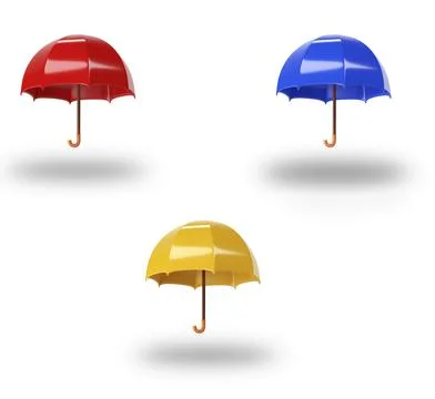 Set with umbrellas on white background. 3d render Stock Illustration