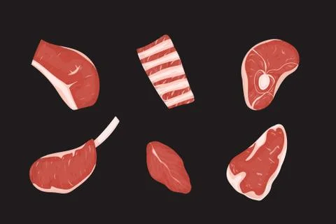 Set of uncooked meats cuts. Stock Illustration