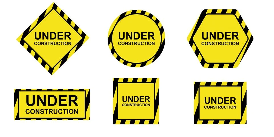 Set of Under Construction Warning Signs in Multiple Shapes Stock Illustration