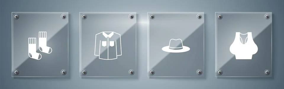 Set Undershirt, Man hat, Shirt and Socks. Square glass panels. Vector Stock Illustration