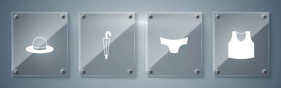 Set Undershirt, Men underpants, Umbrella and Man hat. Square glass panels 스톡 일러스트