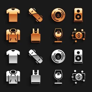 Set Undershirt, Stereo speaker, Stacks paper money cash, Wine glass, Hoodie Illustrazione stock