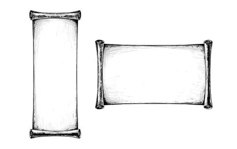 Set of unfolded rolls with space for text, papyrus scroll, ancient parchmen.. Illustrazione stock