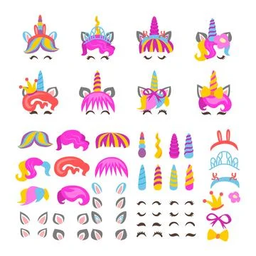 Set of Unicorn creation kit of cute cartoon unicorn character illustration... イラスト素材