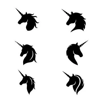 Set of unicorn silhouette on white background Stock Illustration