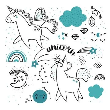 Set with unicorns Stock Illustration