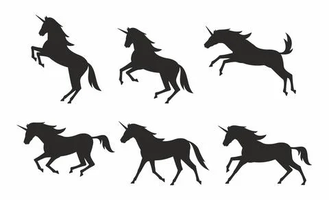 Set of unicorns silhouettes Stock Illustration