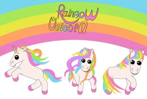 Set of unicorns. three small unicorns with iridescent Stock Illustration