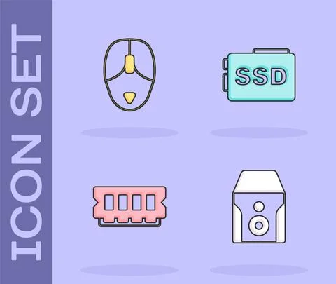 Set Uninterruptible power supply, Computer mouse, RAM, random access memory and Illustrazione stock