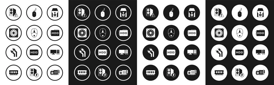 Set Uninterruptible power supply, Computer mouse, cooler, Case of computer, Hard Illustrazione stock