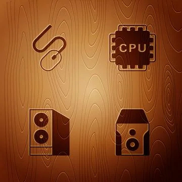 Set Uninterruptible power supply, Computer mouse, Case of computer and Processor 스톡 일러스트