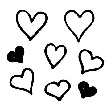 Set of unique hand drawn hearts. Design elements, coloring Stock Illustration