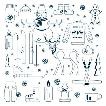 Set of unique winter icons Stock Illustration