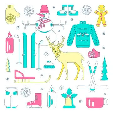 Set of unique winter icons Stock Illustration