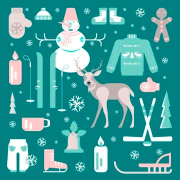 Set of unique winter icons Stock Illustration