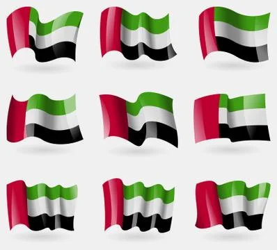 Set of United Arab Emirates flags in the air. Vector Stock-Illustration