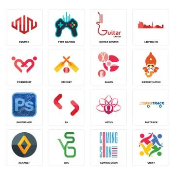 Set of unity, coming soon, renault, lotus, photoshop, salon, friendship, guit Free Stock Illustration