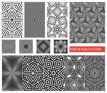 Set of Universal different geometric seamless patterns, monochro 스톡 일러스트