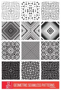 Set of Universal different geometric seamless patterns, monochro 스톡 일러스트
