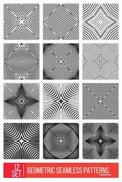 Set of Universal different geometric seamless patterns, monochro Stock Illustration