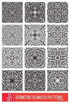 Set of Universal different geometric seamless patterns, monochro 스톡 일러스트