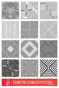 Set of Universal different geometric seamless patterns, monochro 스톡 일러스트